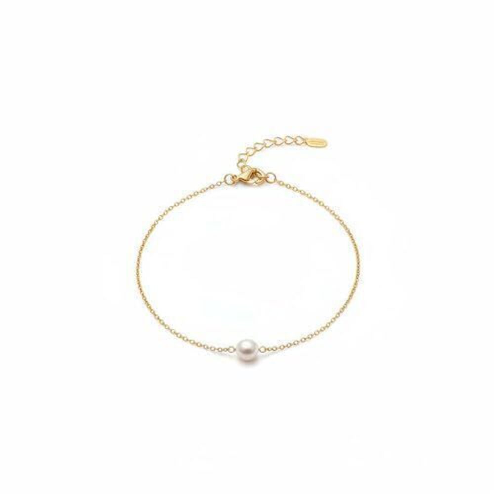 9840 18K Gold Plated Tiny Pearl Bracelets Simple Gold Single Pearl Chain